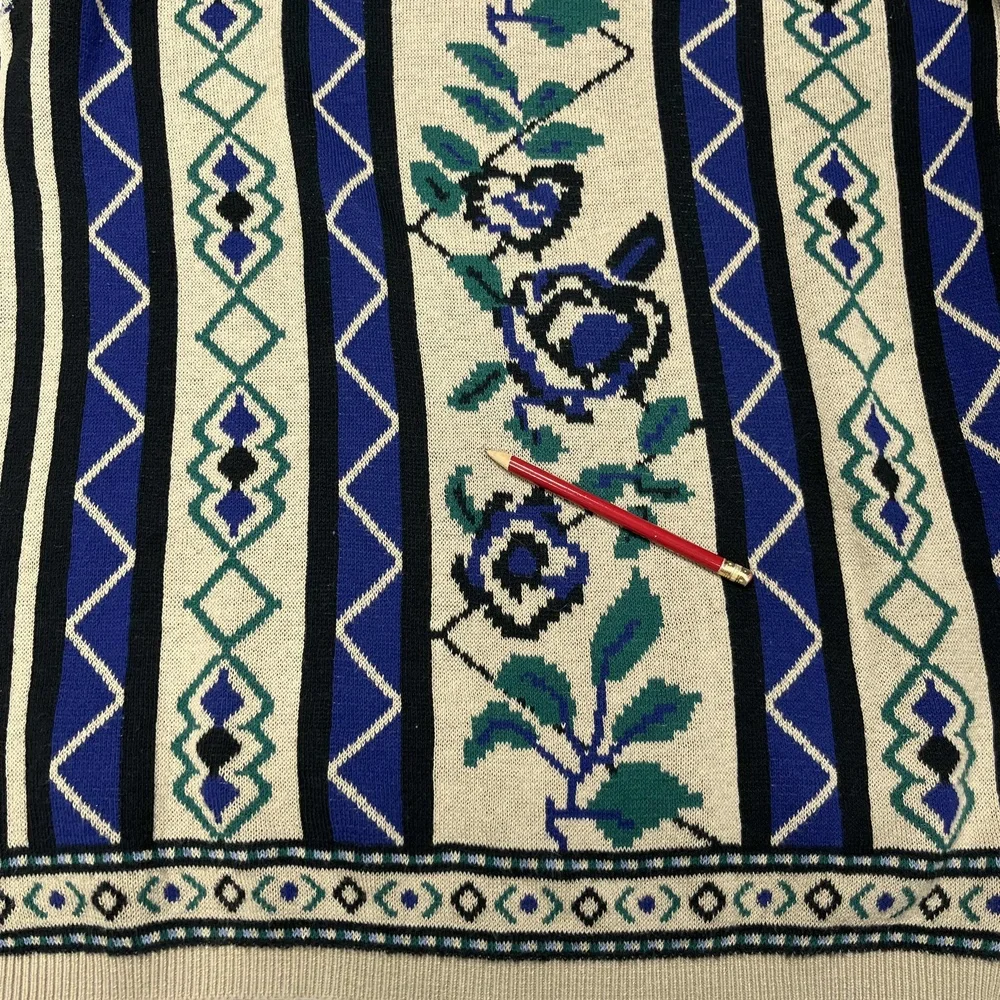 Vintage Liz & Co Cotton Womens Multicolor Floral Roses Knit Crewneck Sweater Med - Picture 11 of 12